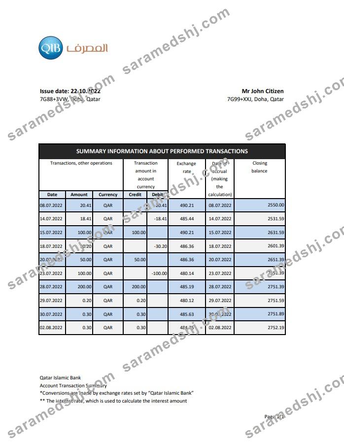 Qatar Qatar Islamic Bank statement xls